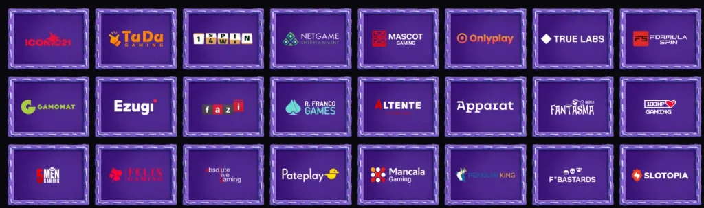 Woolbet Casino game providers list with multiple software studios and gaming partners