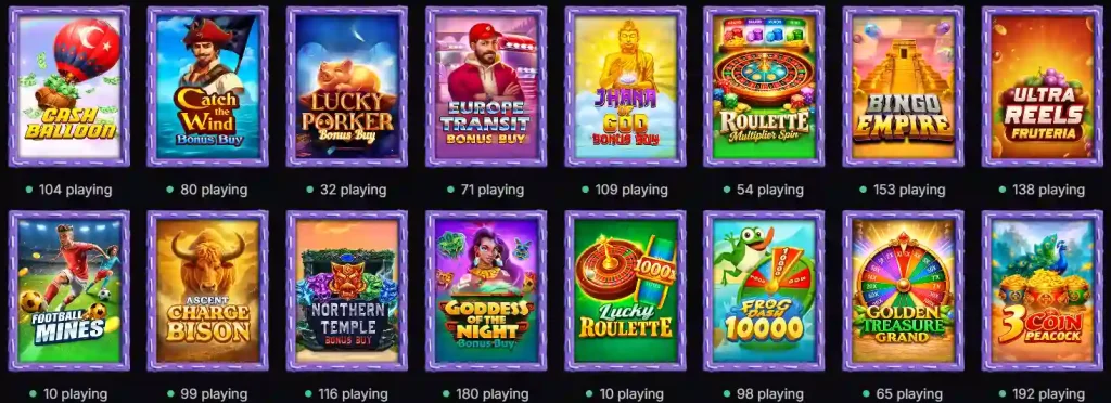 Woolbet Casino popular slots library with various casino games and bonus buy titles